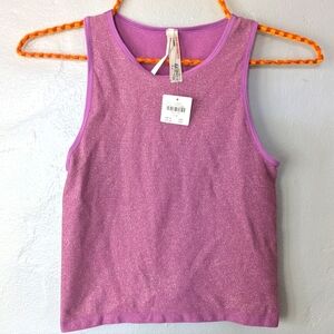 Anthropologie The Reegan Seamless Lurex Ribbed Cropped Tank NWT Pink S/M